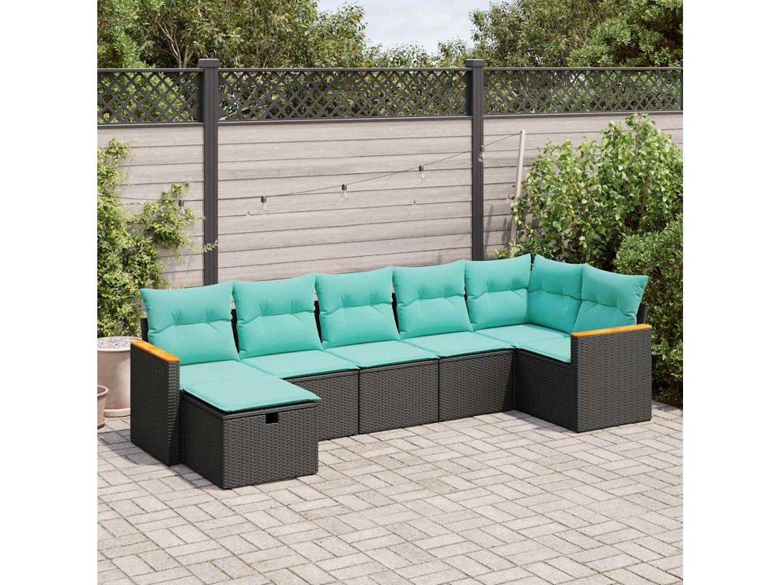 Vidaxl 7 Pcs Conjunto De Sofás P/ Jardim C/ Almofadões Vime Pe Preto