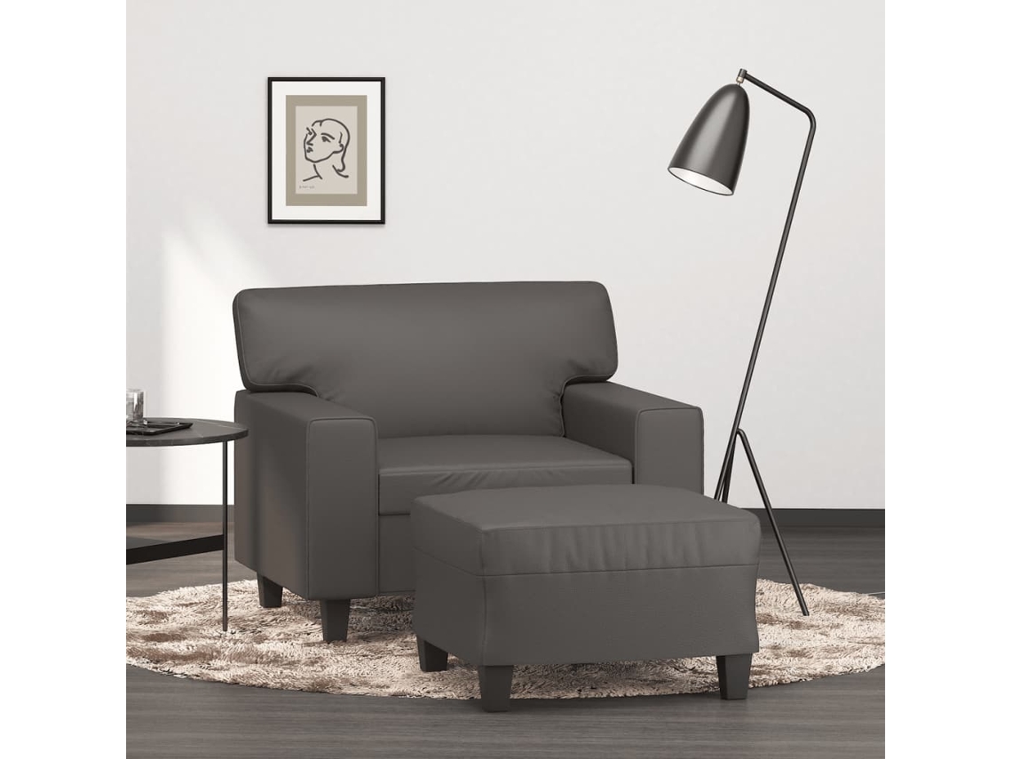 Vidaxl Poltrona Com Apoio De Pés Couro Artificial 60 Cm Cinzento