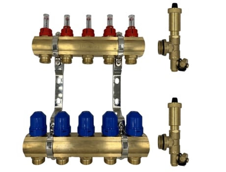 Conjunto Completo de Coletor de Aquecimento de Piso de Latão com 11 Circuitos e Manípulo