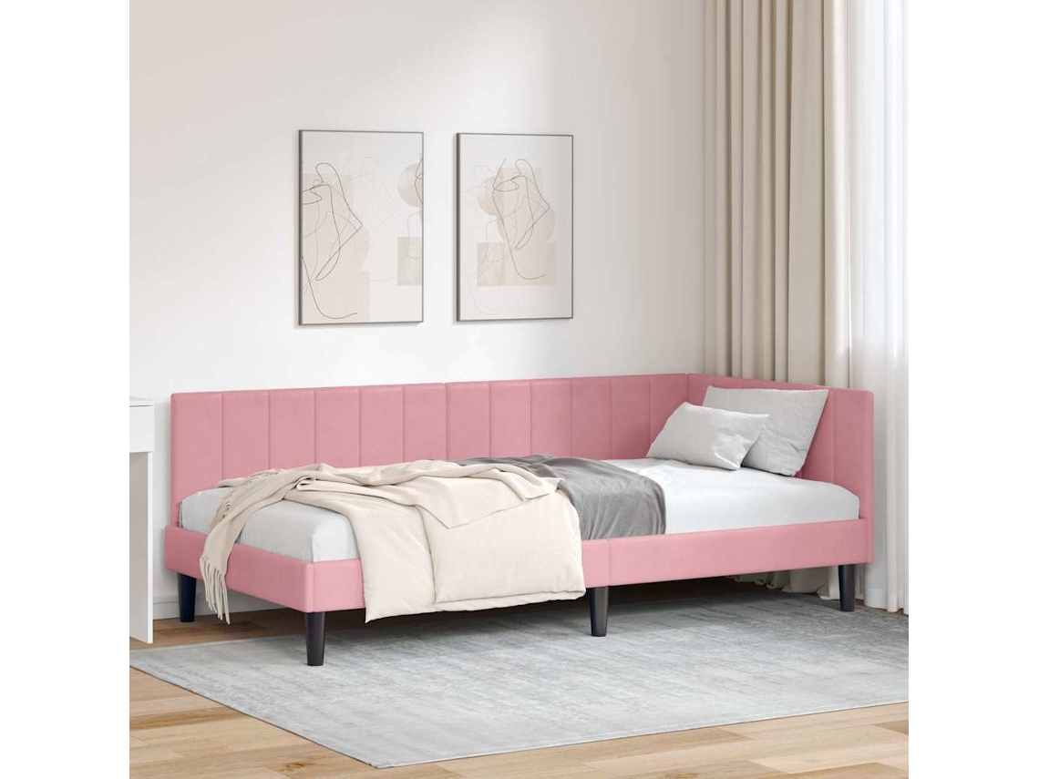 Conjunto 1 Estrutura De Cama De Canto Vidaxl Rosa Veludo (90 Cm X 190 Cm)
