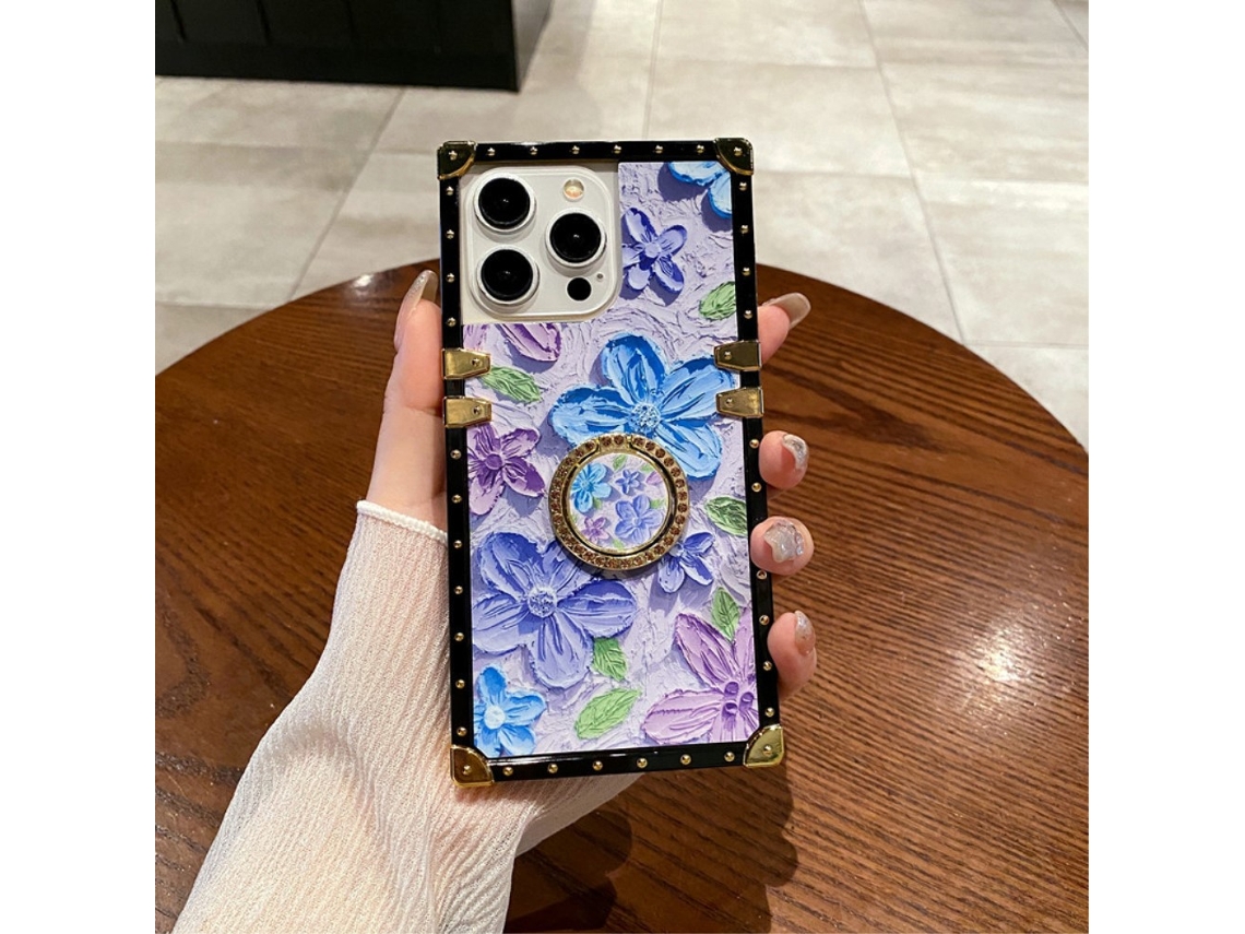 Suporte Casa Para Iphone 15 Pro Max Pele Sintética Roxo