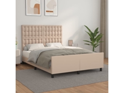 Estrutura Cama C/ Cabeceira Couro Artif. 140x190 Cm Cappuccino