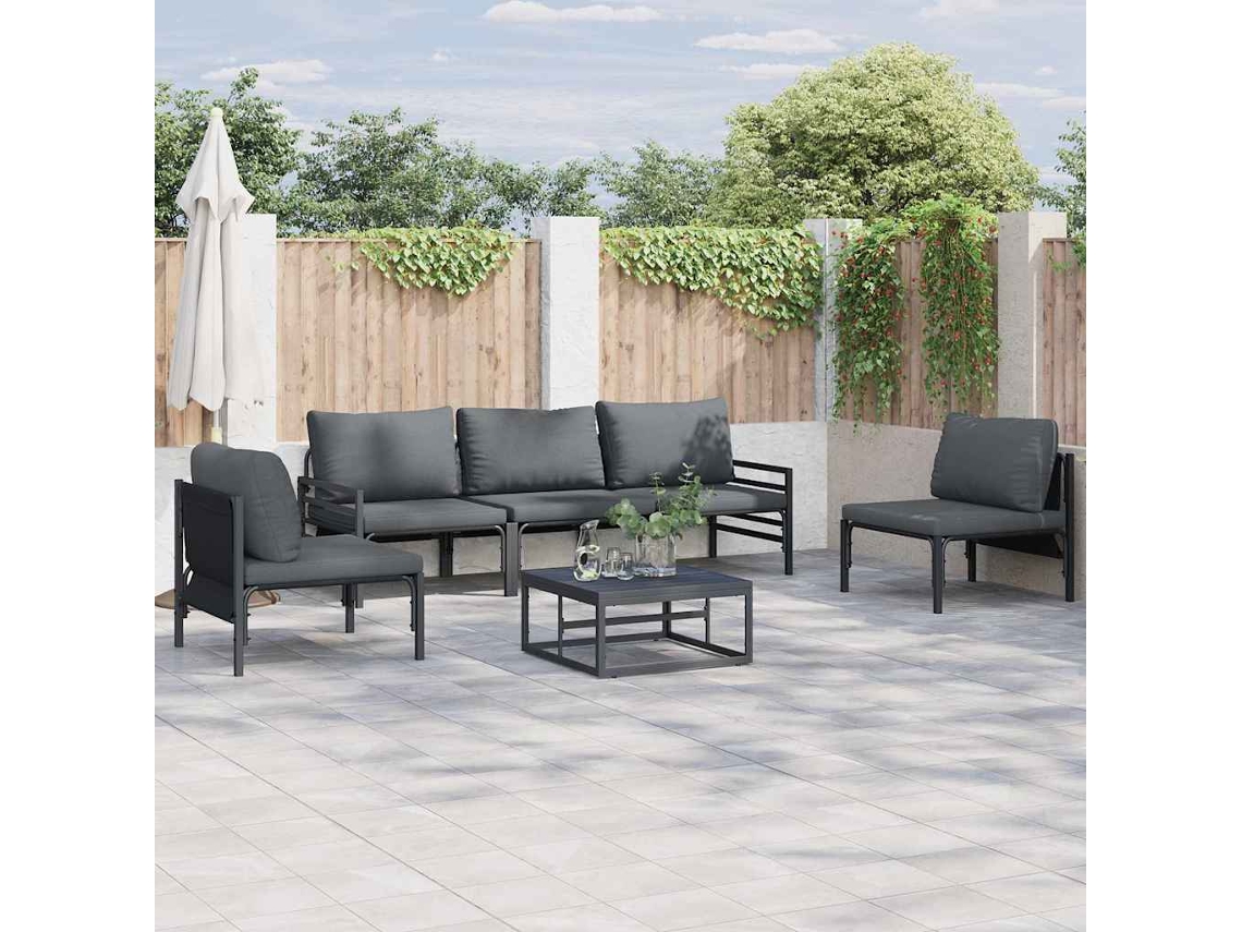 Vidaxl Conjunto De Sofá De Jardim 6 Unid. Preto Aço