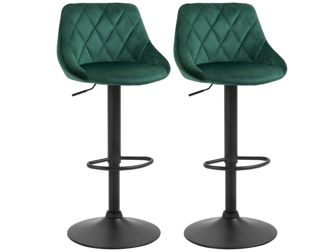 Banco alto de 2 peças com encosto e apoio para os pés, veludo, base de metal, 46x48x83/104cm verde BTFORUS