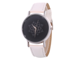 Relógio de pulso analógico de quartzo casual floral Zhoulianfa em couro PU (branco)