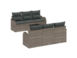 Maison Exclusive - Conjunto De Sofá De Jardim 7 Pcs Cinzeto Rattan E Aço E Vidro