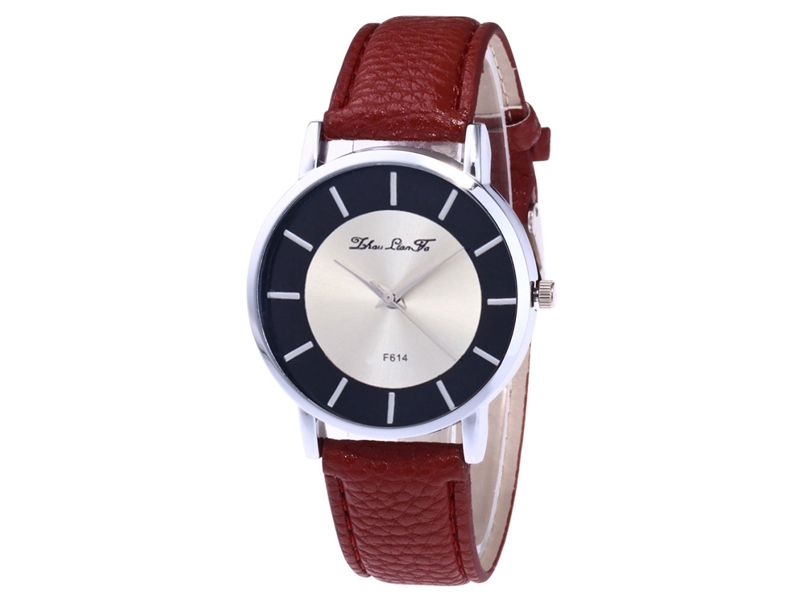 Relógio de pulso masculino de quartzo com pulseira de PU, mostrador redondo, estilo moderno (marrom)