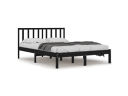 Estrutura de Cama 140x190 cm Madeira de Pinho Maciça Preto MAISON EXCLUSIVE