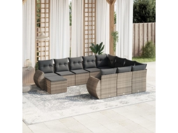 Vidaxl 11 Pcs Conjunto Sofás De Jardim C/ Almofadões Vime Pe Cinzento