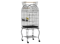 Gaiola para Pássaros com Suporte e Rodas Gaiola de Aço com Bandeja Removível e 2 Comedouros 51x51x153 Cm Preto Ge