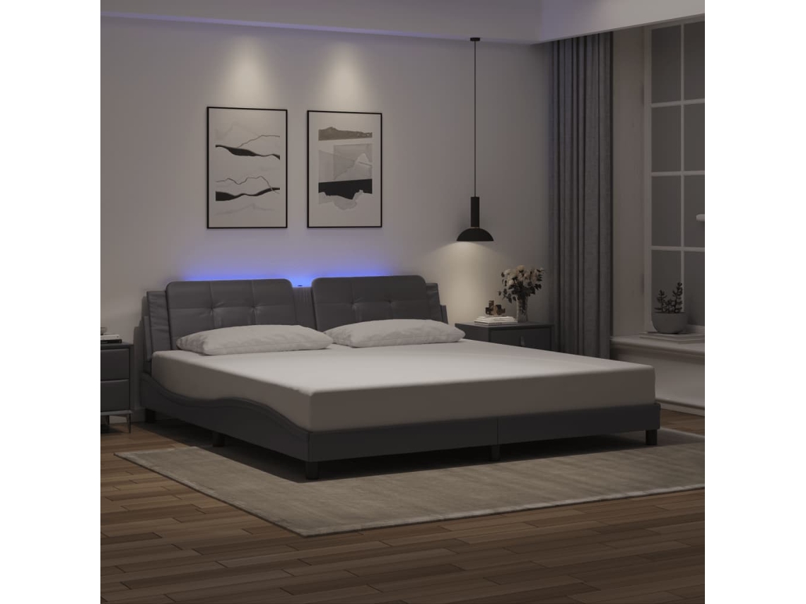 Vidaxl Estrutura de Cama com Led Sem Colchão Zadar 200x200cm Cinzento