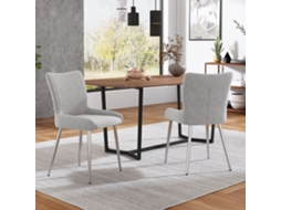 2 Sillas Comedor Terciopelo Gris Patas Plateadas Lujo