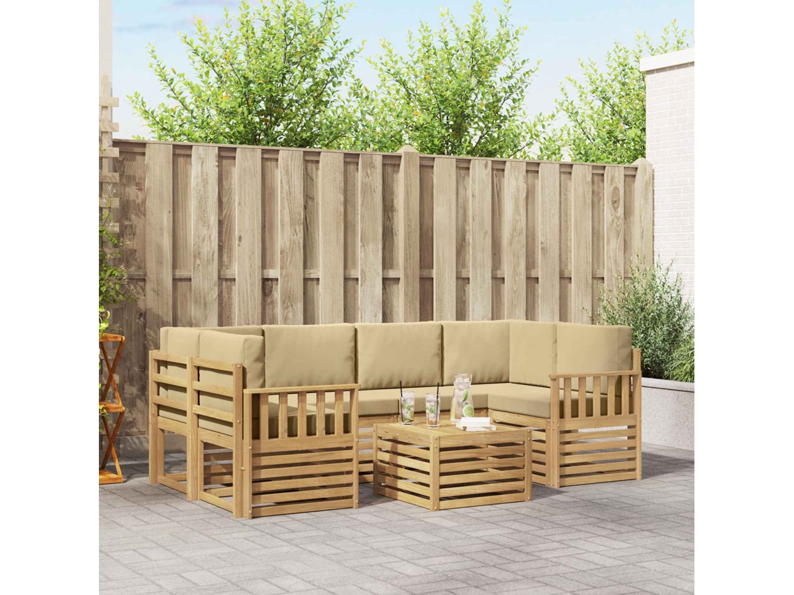 Vidaxl Conjunto De Sofás Para Exterior 7 Pcs Branco E Bege Poliéster