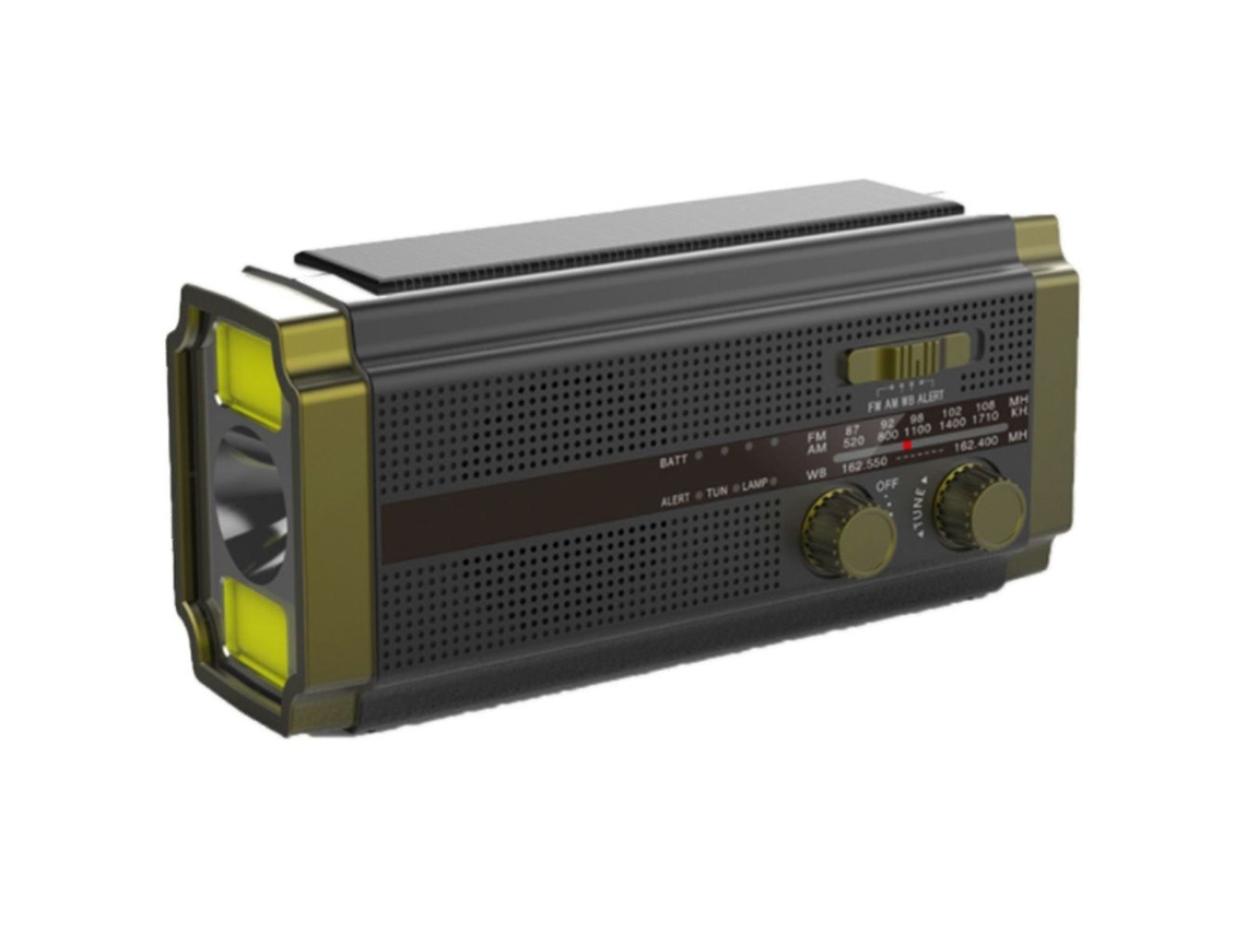 Rádio Solar AQUAFORGE com painéis solares, lanterna led, bateria externa de 2000mah, função sos