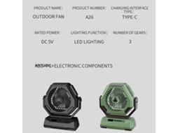 Venteador Camping Luz Led Usb 3 Velocidades 3 Modos Luz