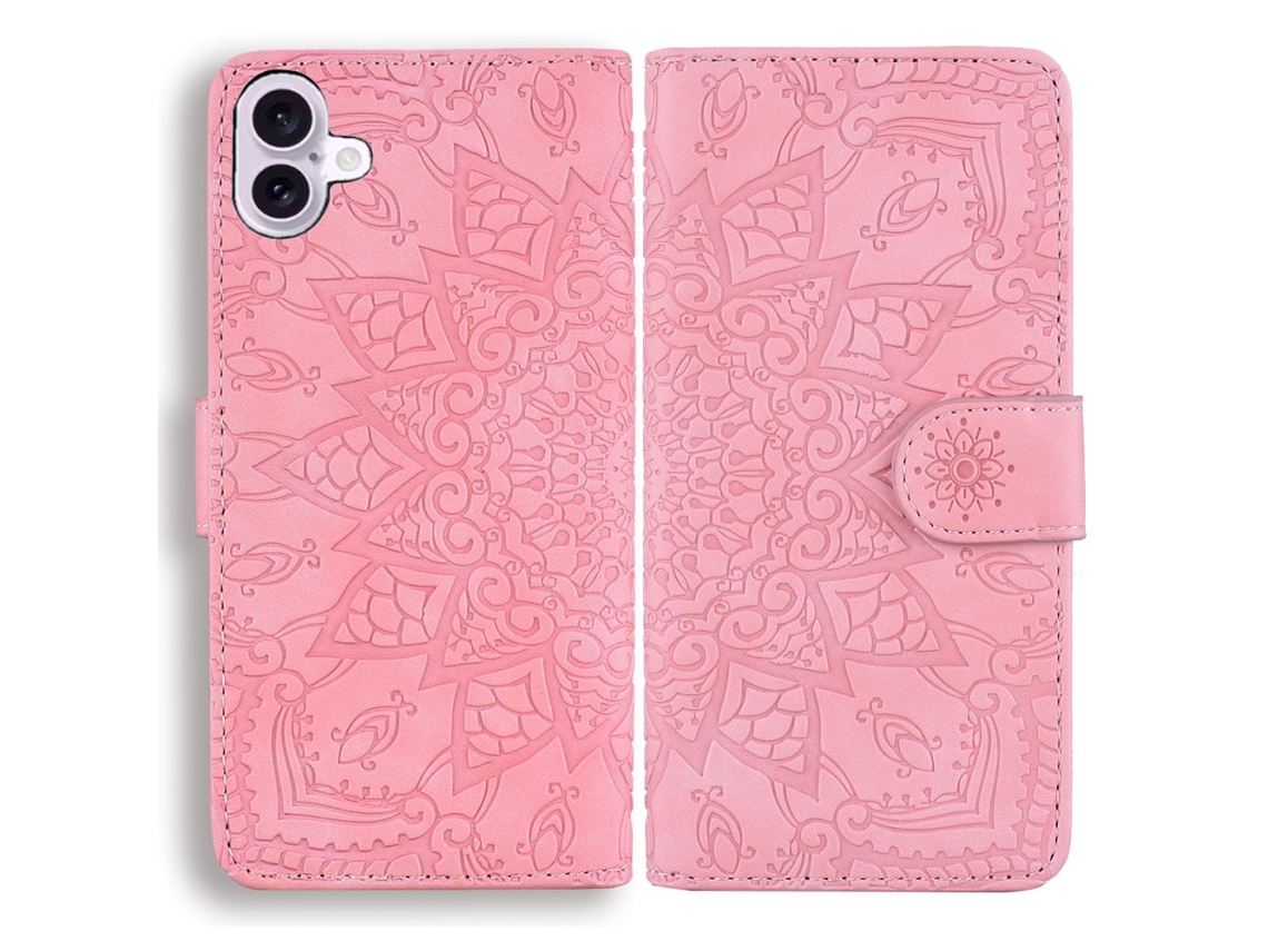 Capa Em Couro Pu, Para Apple Iphone 16 Cor Rosa