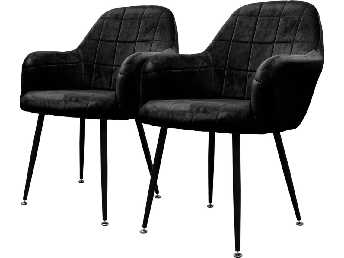 Conjunto de 2 Cadeiras de Jantar ECD 23 Preto (Microfibra, Metal - 58x43x83 cm)