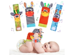 Pulseiras Meias e Chocalho para Bebés HENTEN HOME Cute Animal Toys (2 Pulseiras e 2 Meias)