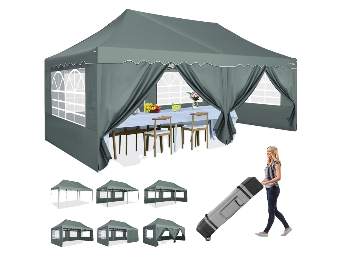 Gazebo, Tecido Impermeável, Altura Aprimorada, Cinza Oem
