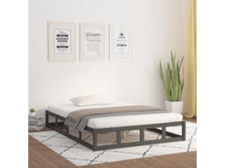 Estrutura De Cama Casal 135x190 Cm Madeira Maciça Cinzento