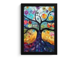 Poster Emoldurado Arte - Árvore Da Vida - Flores - Hippie 20x30 Cm