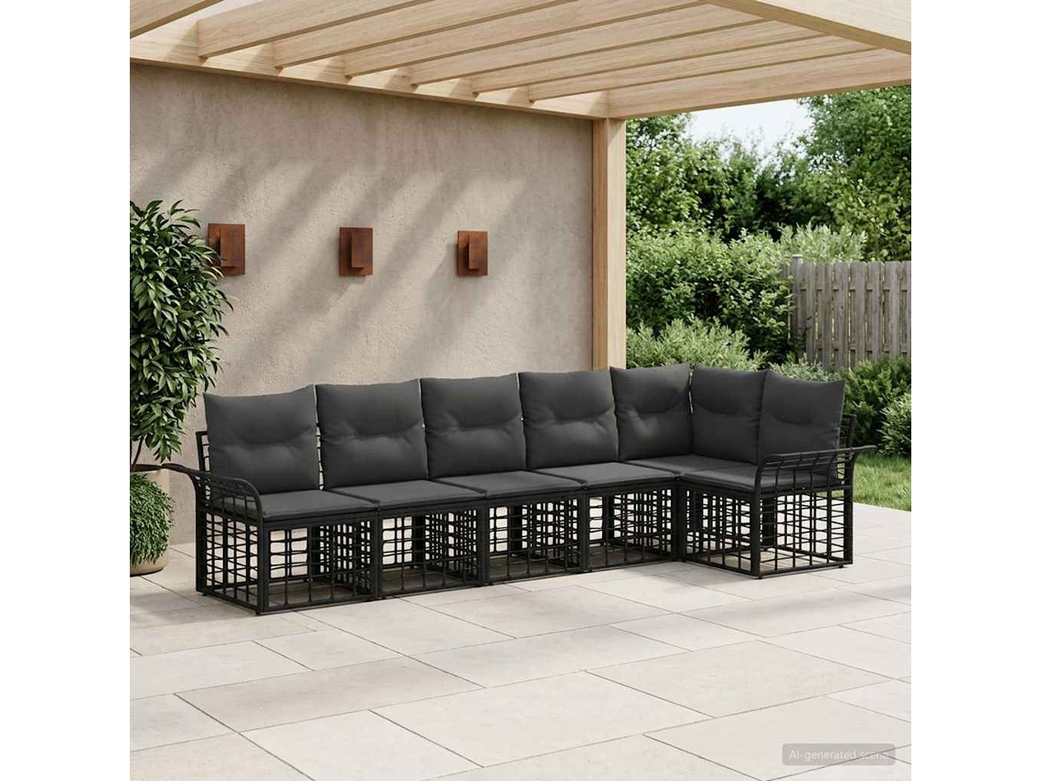 Vidaxl Conjunto De Sofás Para Exterior 6 Unid. Preto E Cinza Escuro