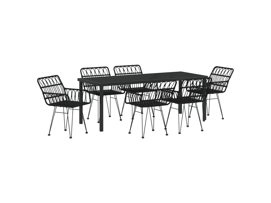 Conjunto 7 Conjunto De Jantar Para Exterior Vidaxl Preto Vime Pe (200 X 80 X 73 Cm)