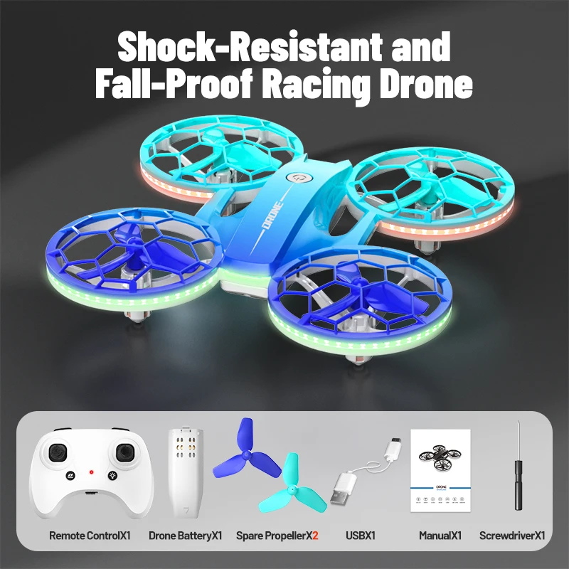 (azul) Avião De Brinquedo Com Luzes Coloridas, Função De Manter Altitude E Anti-colisão, Controlado Por Controle Remoto Sem Fio.