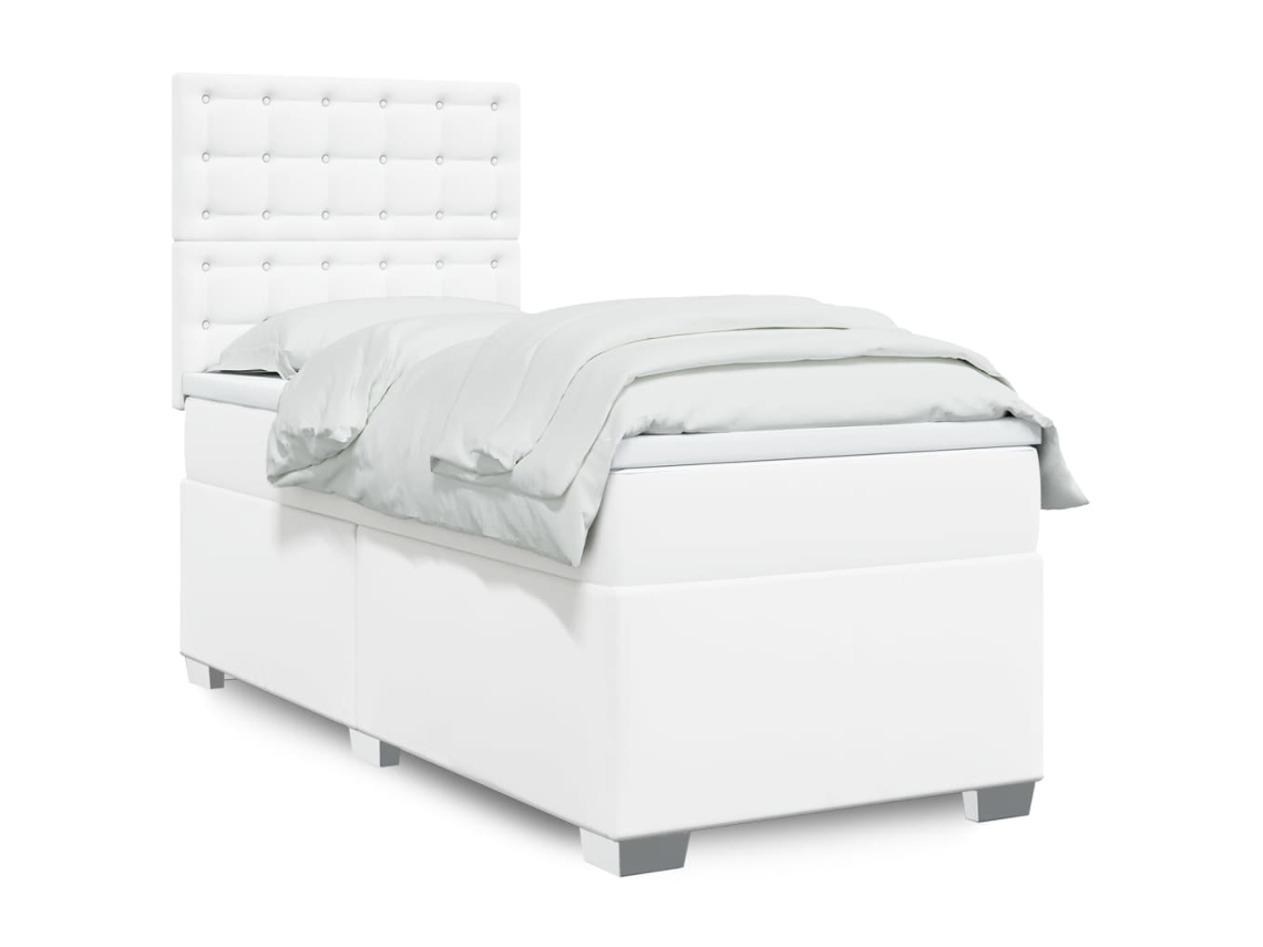 Vidaxl Cama Com Molas/colchão 90x200 Cm Couro Artificial Branco