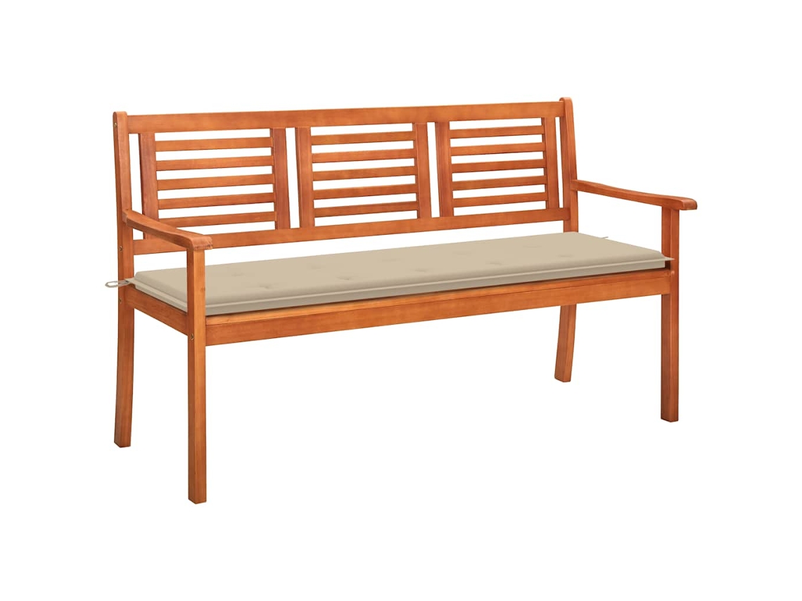Vidaxl Banco De Jardim 3 Lugares C/ Almofadão 150 Cm Eucalipto Maciço