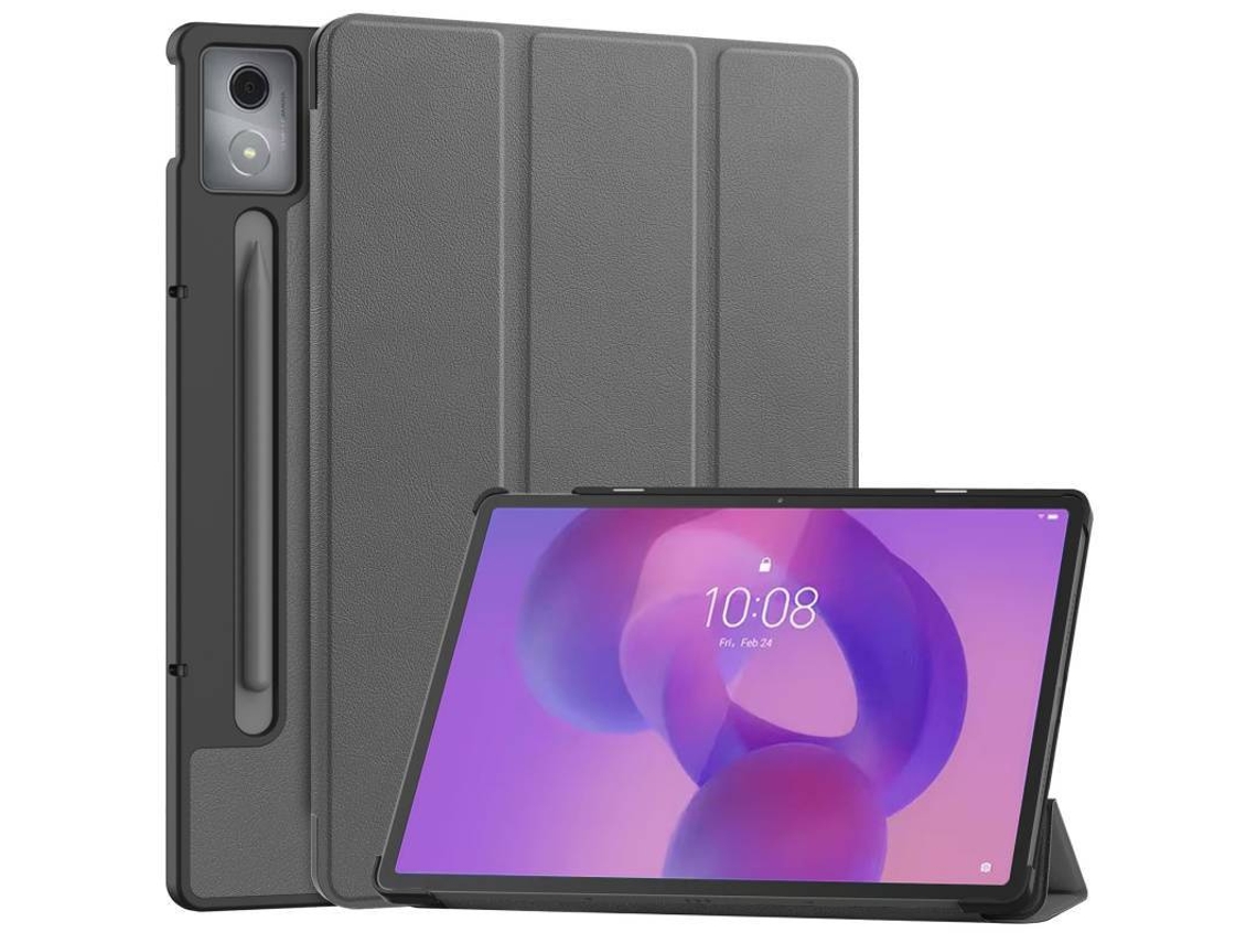 Capa Dobrável Em Três Partes Para Tablet Lenovo Xiaoxin Pad Pro 12,7” 2025, Protetora Em Pele Resistente A Impactos Cinza Hexinyigjly