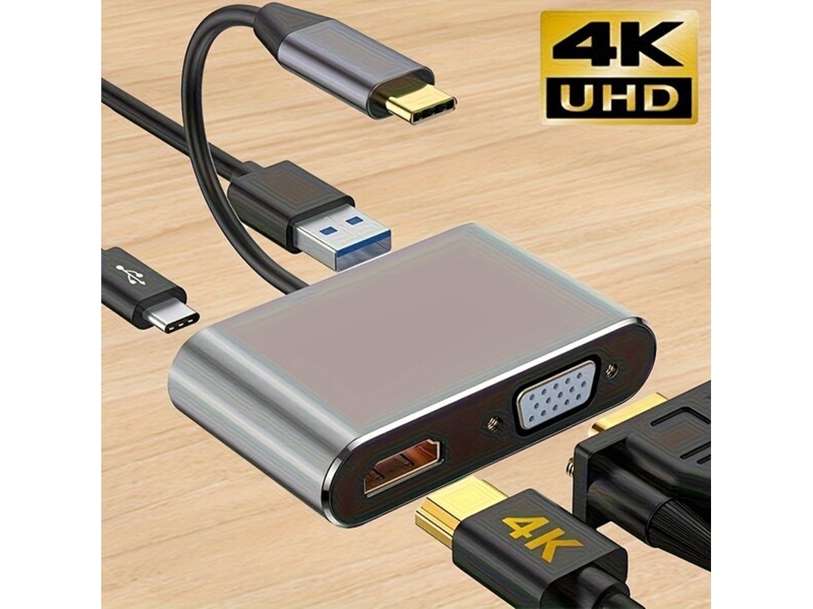 Adaptador Tipo C 4 Em 1 Comutador 4k Hd E Vga, Carregamento Pd Tadvyyvayotoy