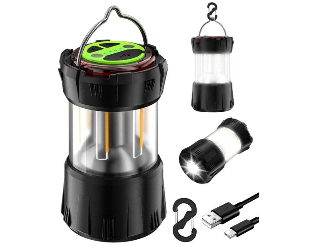 Luz de Acampamento Recarregável Ip67 À Prova DÁgua 8 Modos de Luz Luz de Acampamento Luz Led Luz de Acampamento 2000Mah Preta