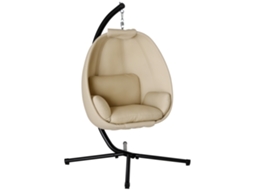 Cadeira Suspensa em Forma de Ovo, assento Balanço com Almofada, para uso interno e externo, 125x95x170cm, caqui BTFORUS