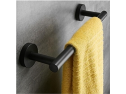 Suporte De Toalhas 30cm Em Preto Fosco Organizador Banheiro Parede Aço Inoxidável Escovado