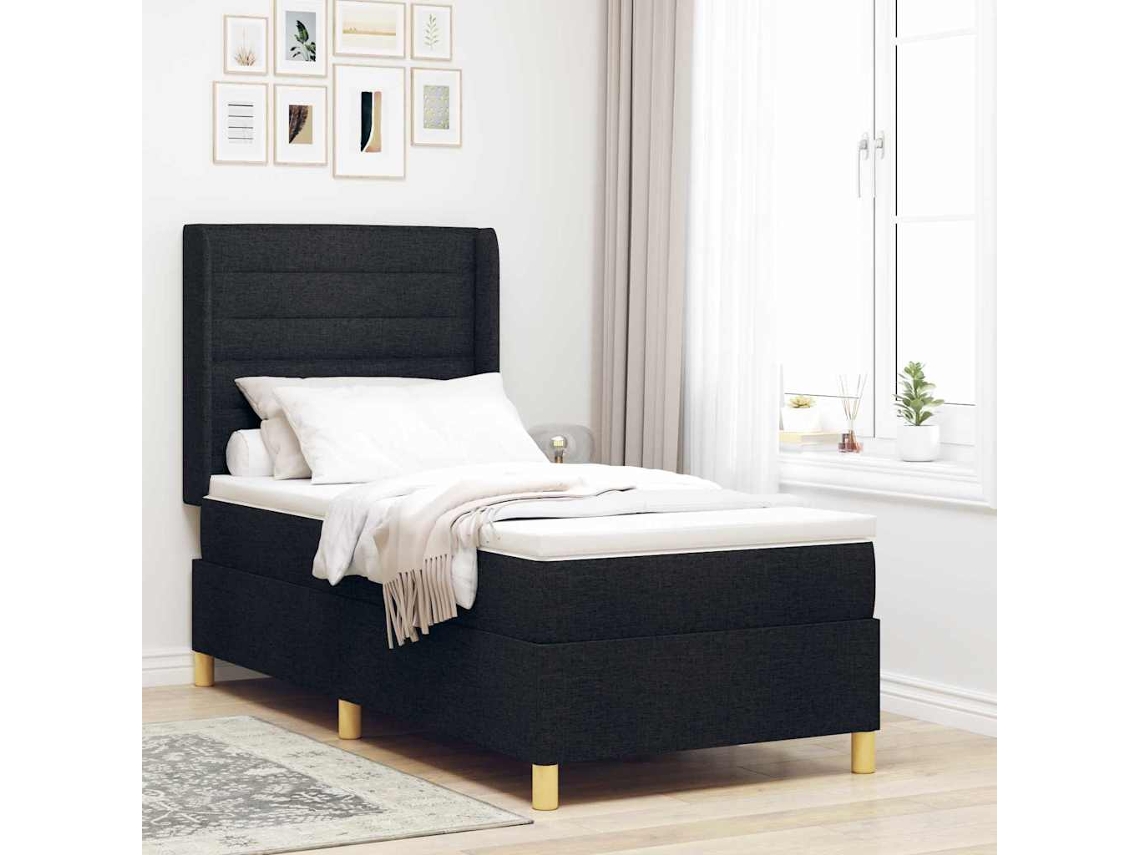 Vidaxl Cama Box com Colchão com Cabeceira Preto 90 X 200 Cm Tecido