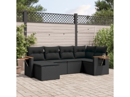 Vidaxl 6 Pcs Conjunto Sofás De Jardim C/ Almofadões Vime Pe Preto