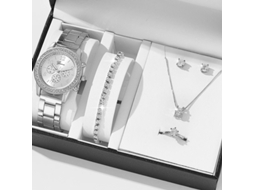 Conjunto de Presente, 5 piece Presente Feminino, Relógio com Pulseira de Aço, Colar, Pulseira, Anel, Brincos e Caixa de Presente Laranja SPQMENT