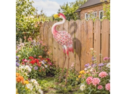 Estátua de Jardim Rosa Flamejante, Escultura em Metal com Plumas Florais, 28 x 19 x 83 cm, Vermelha