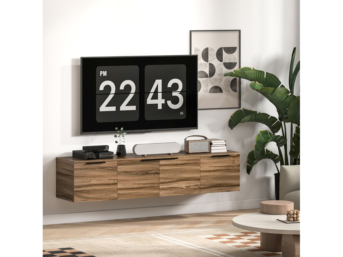 Móvel De Parede Para Tvs De Até 65 Polegadas Com 3 Portas, 150 X 35 X 32 Cm, Marrom