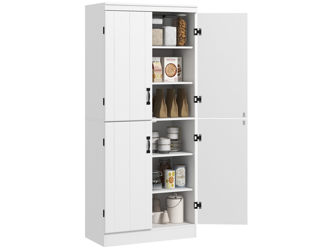 Aparador Para Sala De Jantar E Cozinha, 4 Portas, 6 Prateleiras, Estilo Moderno, 76x40x177cm, Branco