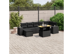 Vidaxl 8 Pcs Conjunto Sofás De Jardim Com Almofadões Vime Pe Preto