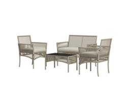 Conjunto Sofá 2 Lugares + 2 Poltronas + Mesa Centro Vidro Cáqui