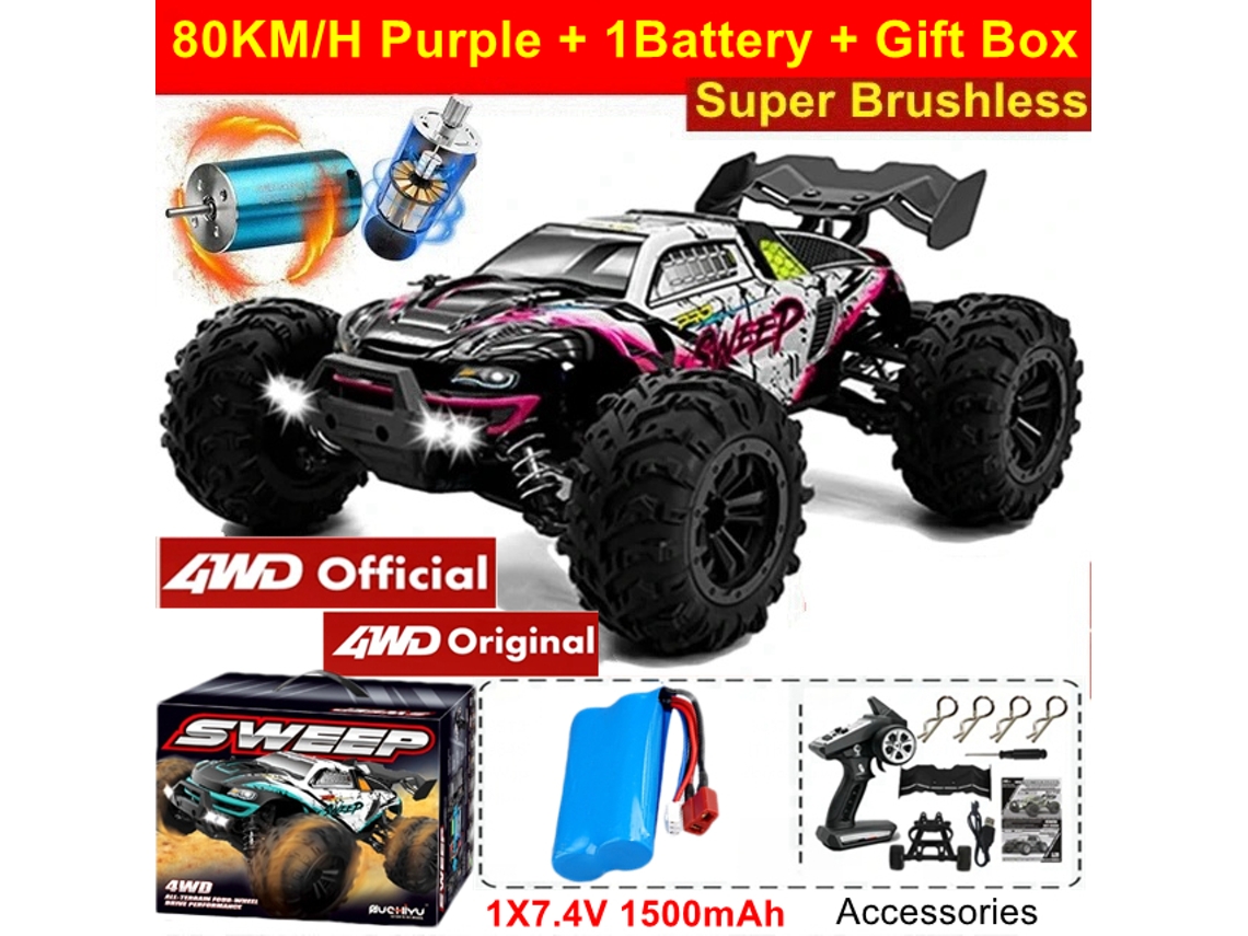Carro Rc 4wd Brushless Off Road Alta Velocidade 80km/h Caminhão Drift Brinquedo Adulto Criança Roxo Aeuzwr