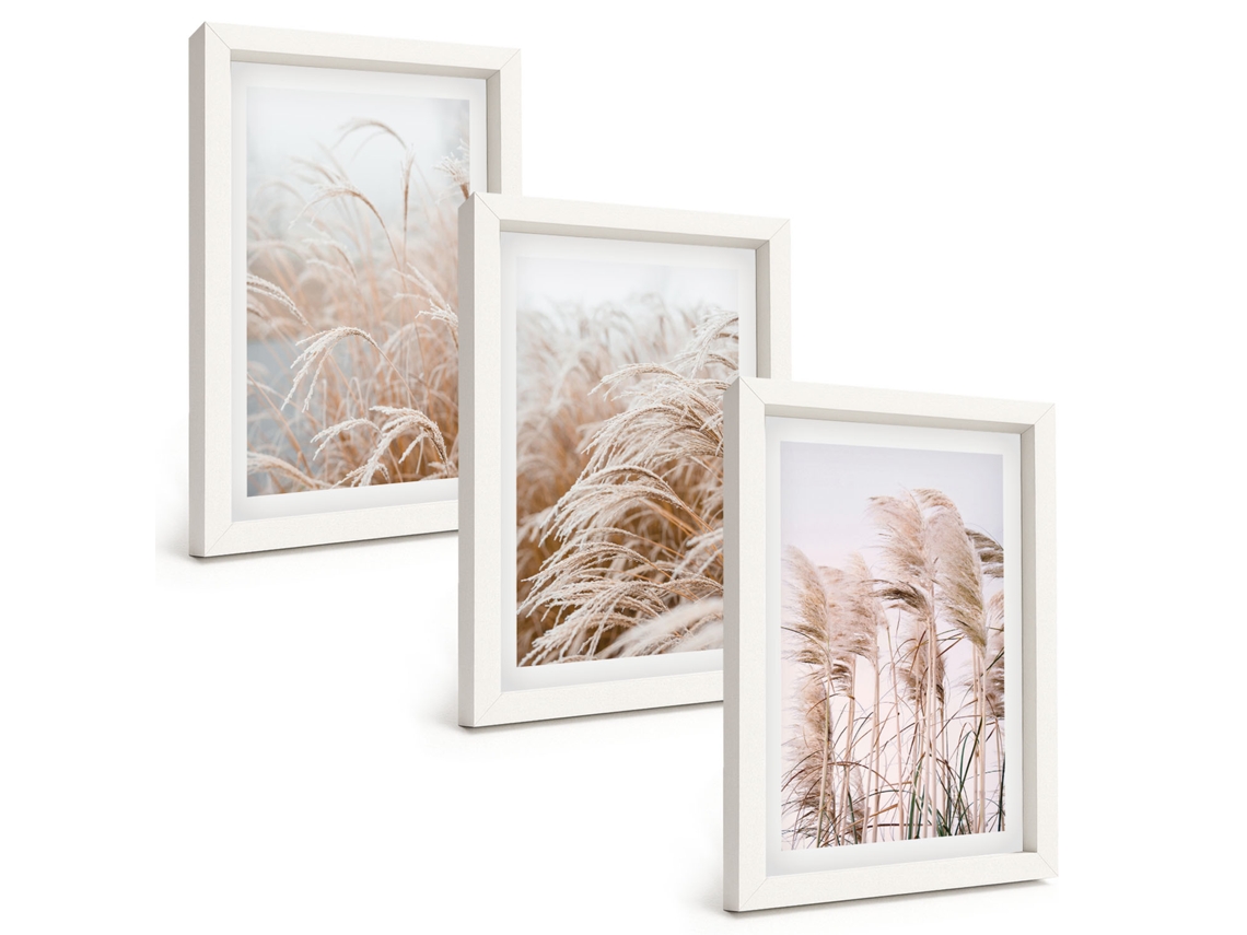 Composição De Quadros Campos De Grama Em Tons De Marrom E Bege Espelharte (3 Peças 20x30 Cm)