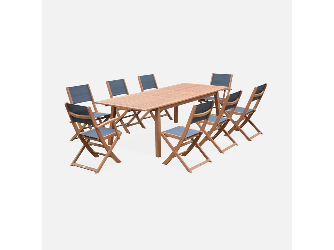 Conjunto De Jardim Com Mesa Extensível Em Madeira Com 8 Cadeiras, Madeira E Antracite
