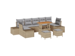 Conjunto 10 Conjunto De Sofá De Jardim Vidaxl Bege Vime Pe (90 X 55 X 71 Cm)