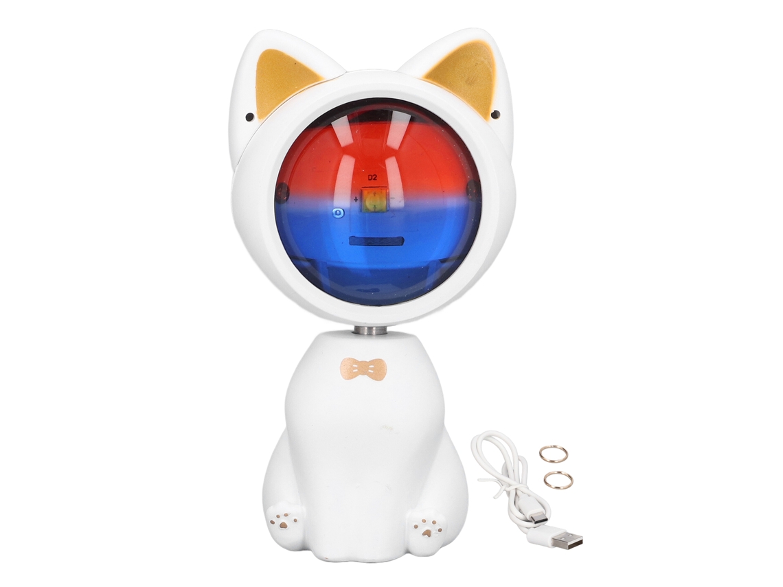 Lâmpada Noturna Gato Branco Projeção Alvorada 360° Ajustável Usb para Vlog