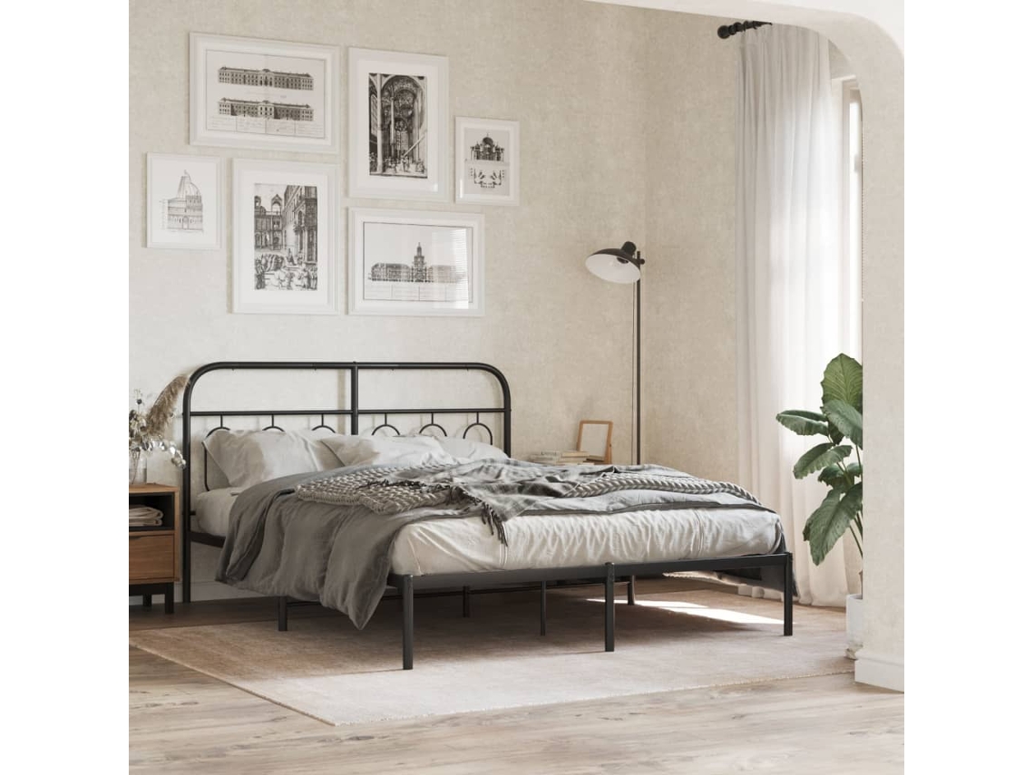 Vidaxl Estrutura De Cama Com Cabeceira 140x200 Cm Metal Preto