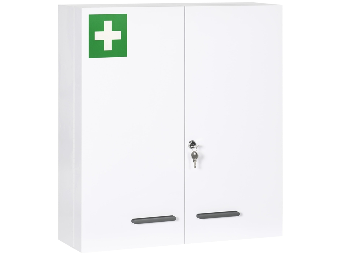 Armário de medicamentos BTFORUS com 6 prateleiras, fechadura e 2 chaves aço branco 55x18x60 cm